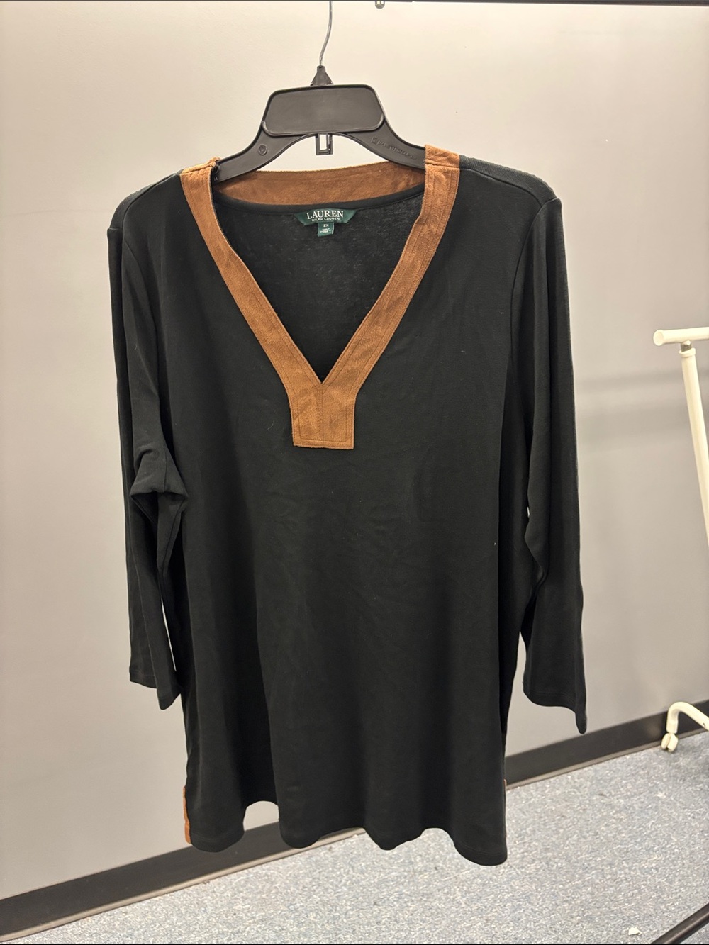 Lauren Ralph Lauren Black Tunic with Tan V-Neck Trim